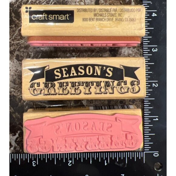 2014 Craft Smart Seasons Greetings Wood Mounted Rubber Stamp 355868 - Picture 2 of 2